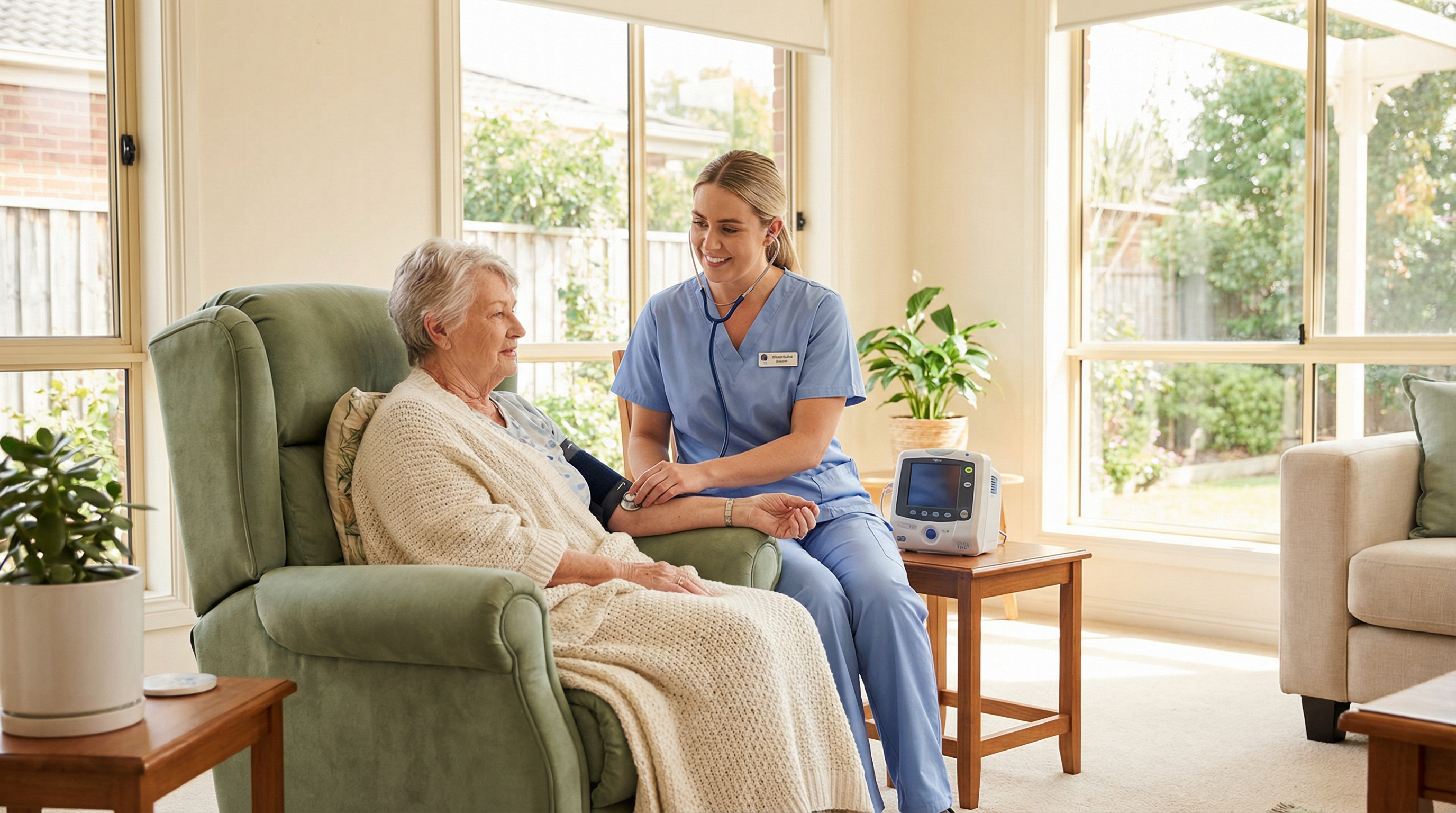 Professional nurse providing home care